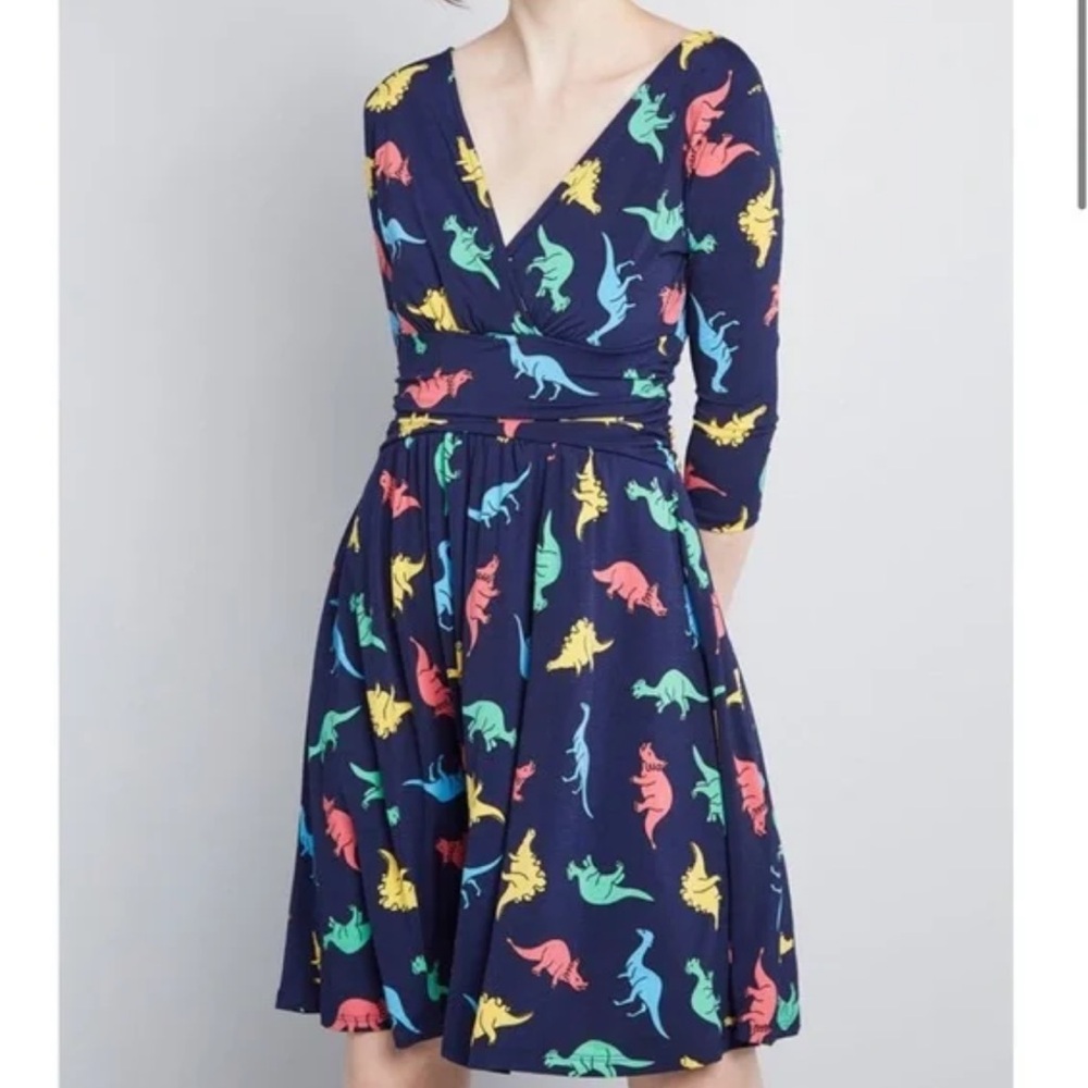 Jessy B‎ Dinosaur Dress ModCloth Colorful size Small - Picture 2 of 10
